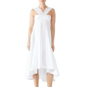 TEIJA Dress Womens 8‎ White Cotton Button Front Smocked Back Sleeveless Sundress